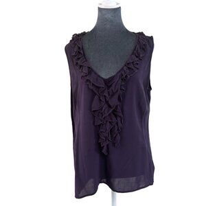 Gap Womens Purple Sleeveless Ruffle‎ V-Neck Blouse Size L.